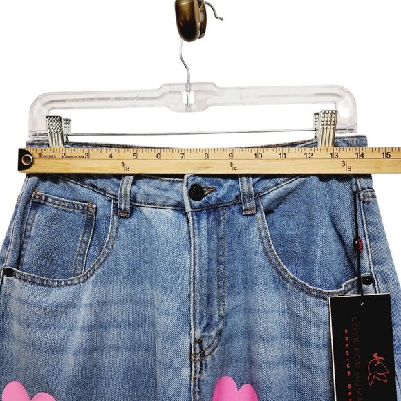 Love For Humanity Womens High-Rise Wide-Leg Jeans Pink Heart Accents Size 7/ 28 - Picture 10 of 15
